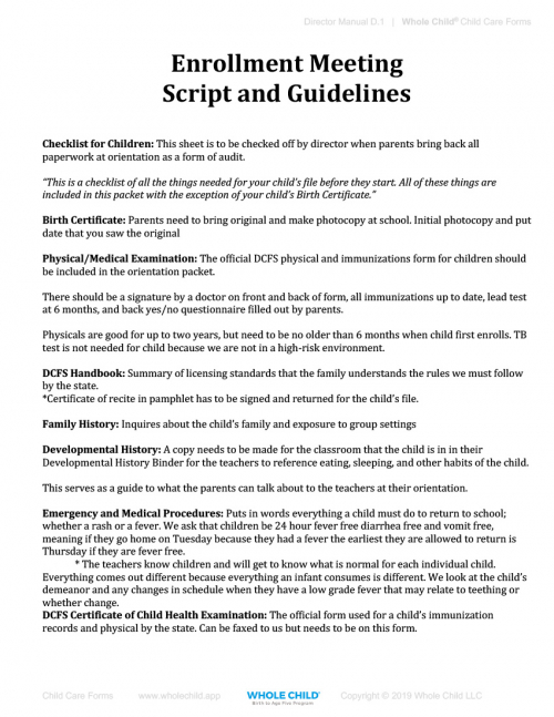 Enrollment Meeting Script and Guidelines