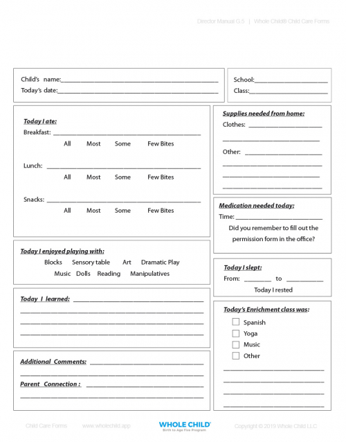 Preschool & Pre-K Daily Sheet