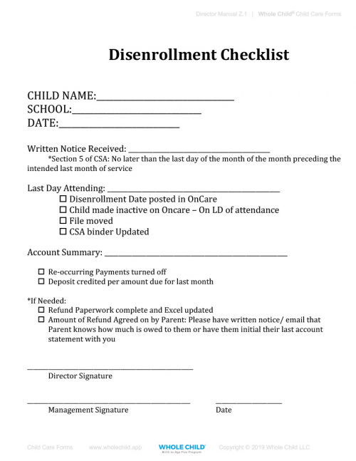 Disenrollment Checklist