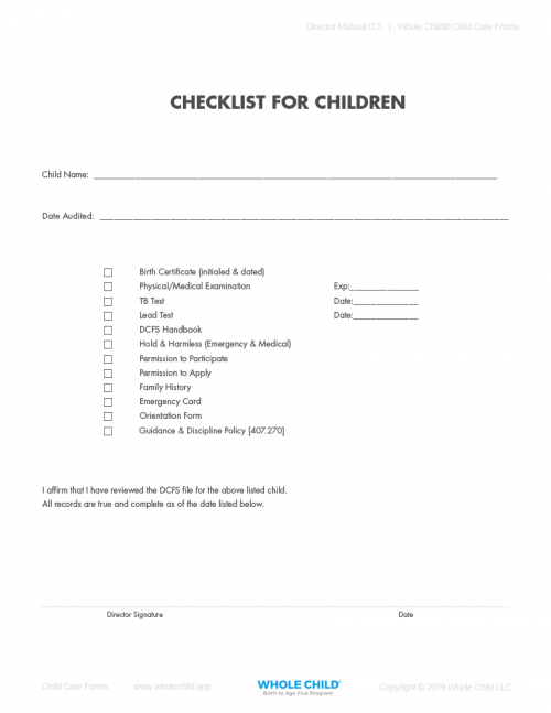 Checklist for Children