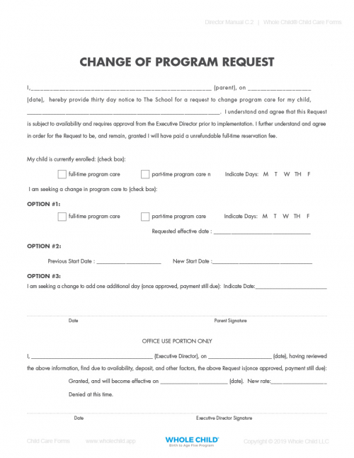 Change of Program Request